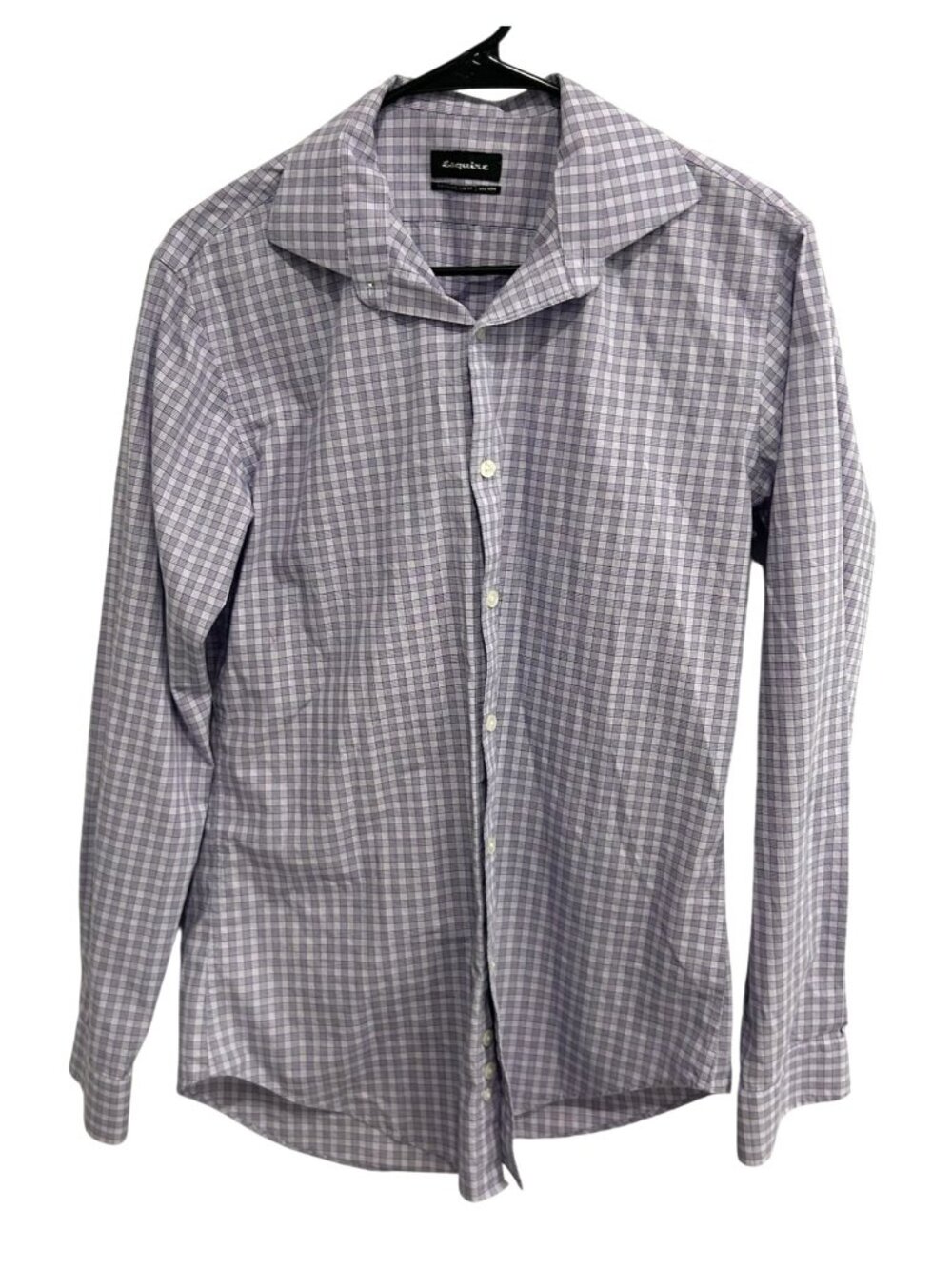 Esquire Mens Small Purple Plaid Performance Slim Button-Up Shirt Preppy Retro